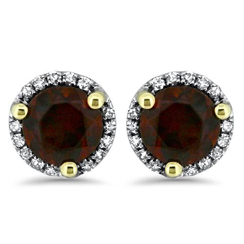 Garnet Halo Diamond Earrings