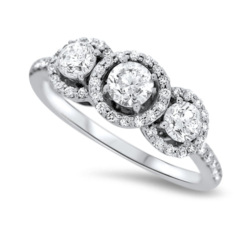 Three-Stone Halo Diamond Ring